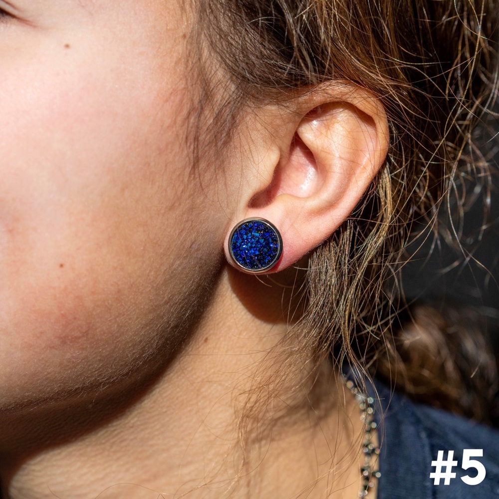 Dainty Druzy Round Earrings - Picture 8 of 8